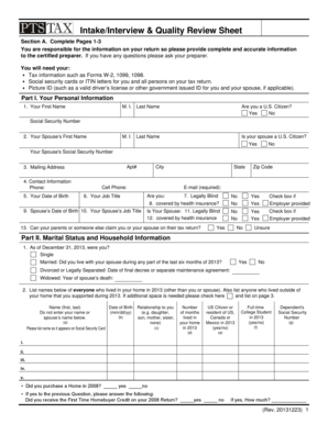 IRS Form 13614-C Intake Interview Sheet