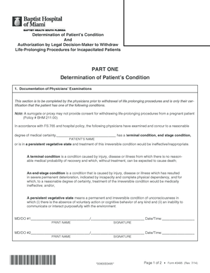 Authorization to Withdraw Life-Prolonging Procedures