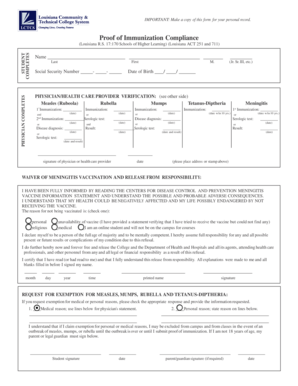 Louisiana Immunization Compliance Form