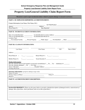 Property Loss General Liability Claim Report Form