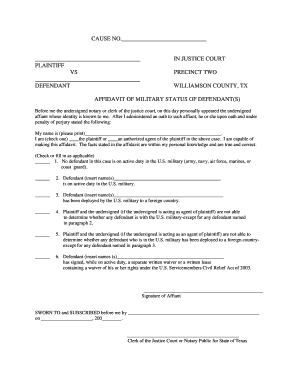 Affidavit of Military Status of Defendant
