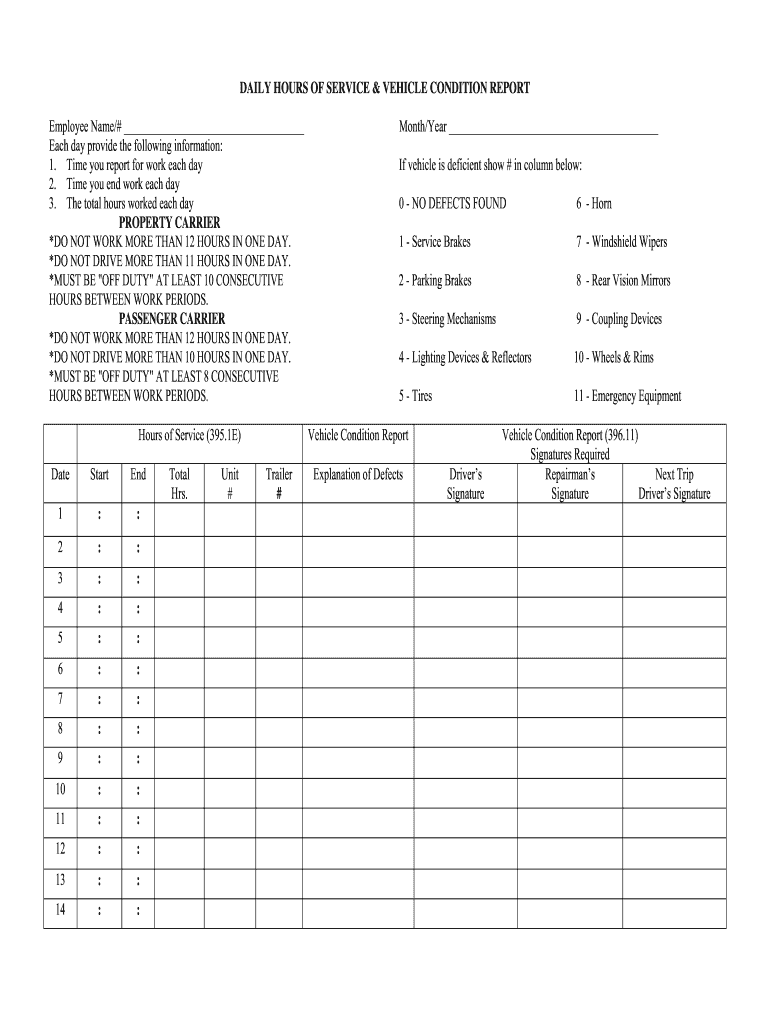 Hours Of Service Form Fill Out Sign Online DocHub