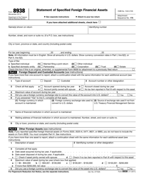 Form 8938 Statement of Specified Foreign Financial Assets