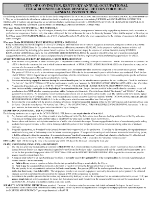 Covington Kentucky Annual Occupational Fee and Business License Renewal Form OL-3