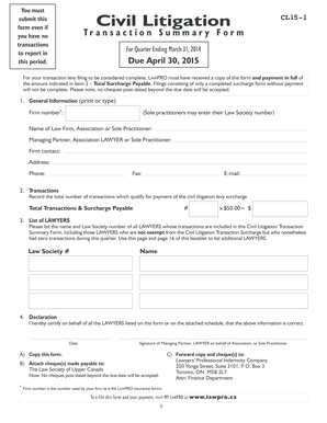 Civil Litigation Transaction Summary Form