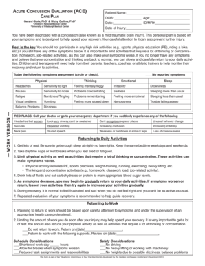 Acute Concussion Evaluation Care Plan