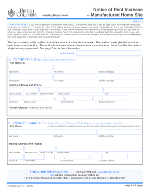 Notice of Rent Increase for Manufactured Home Site