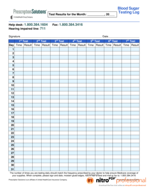 Gestational diabetes tracking sheet - Blood Sugar Testing Log