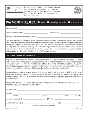 Tennessee BEST Prepaid Tuition Payment Request Form