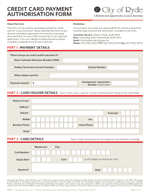 Credit Card Payment Authorisation Form