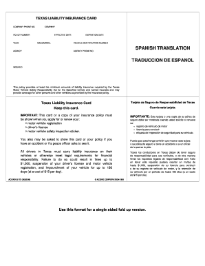 Texas Liability Insurance Card