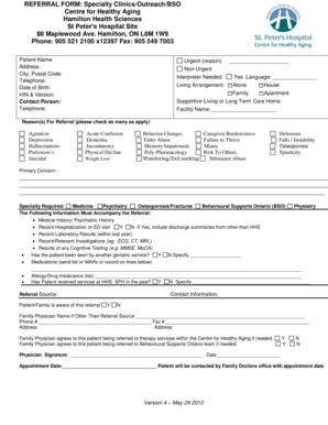 Referral Form for Specialty Clinics