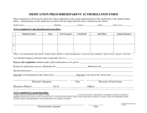 Medication Prescriber Parent Authorization Form