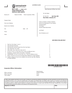 Pennsylvania Gross Premiums Tax Form RCT-123
