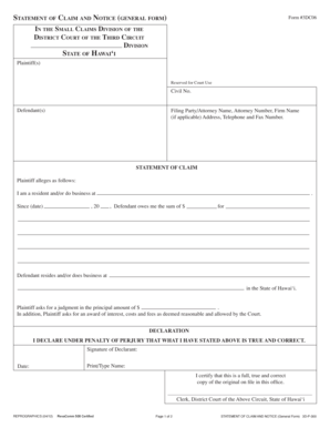 Statement of Claim and Notice Form