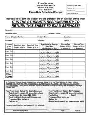 Exam Services Schedule Form