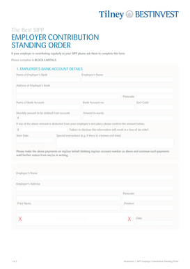 SIPP Employer Contribution Standing Order