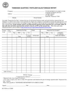 TENNESSEE QUARTERLY FERTILIZER SALES/TONNAGE ... - tn