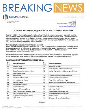 Form 300 cal osha - Calosha form fillable