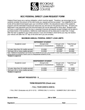 BCC Federal Direct Loan Request Form