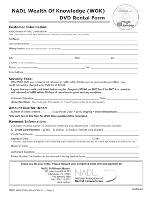 NADL Wealth Of Knowledge DVD Rental Form