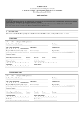 RAIDHO SICAV Investment Application Form
