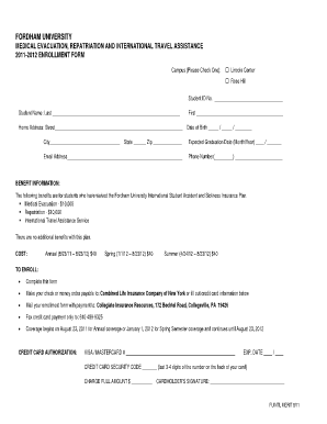 Fordham University Medical Evacuation Enrollment Form