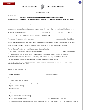 Statutory Declaration of Service by Registered Prepaid Post