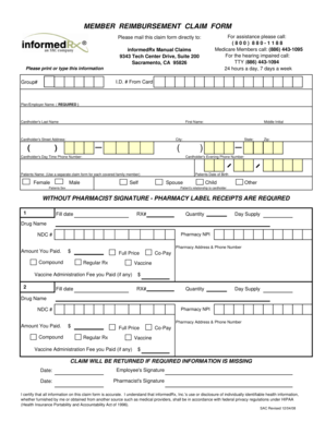 Member Reimbursement Claim Form