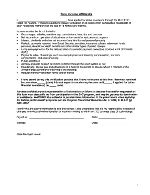 Zero Income Affidavit for HUD ESG Rapid Re-housing