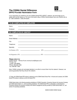 CIGNA Dental DPPO Provider Nomination Form