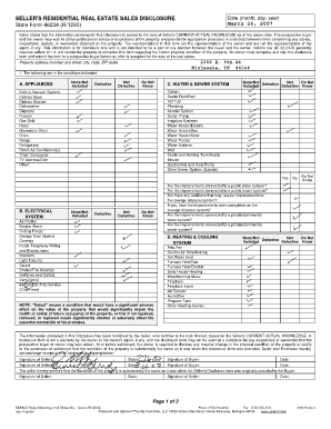 Indiana Seller's Residential Real Estate Sales Disclosure