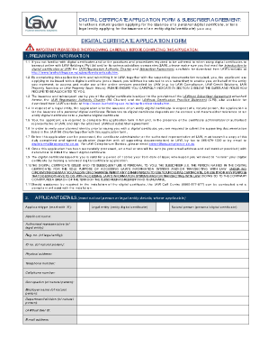 Digital Certificate Application Form & Subscriber Agreement