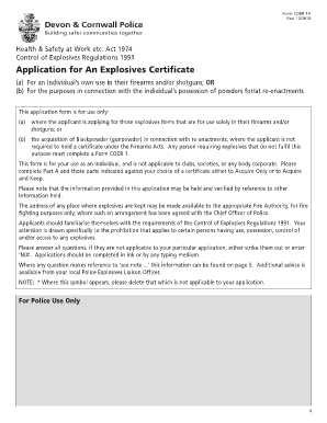 UK Explosives Certificate Application