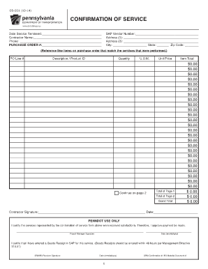 Pennsylvania OS-501 Confirmation of Service Form
