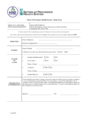 Sisters of Providence Health System Medical Claim Form