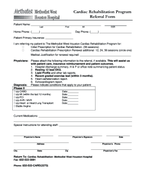 Cardiac Rehabilitation Program Referral Form