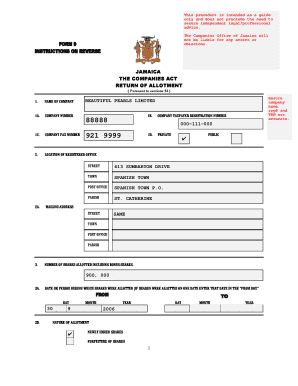 Jamaica Companies Act Return of Allotment