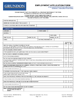 Employment Application Form for Driver Positions