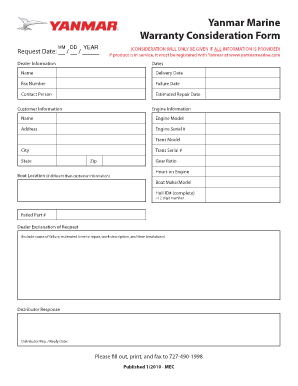 Yanmar Marine Warranty Consideration Form