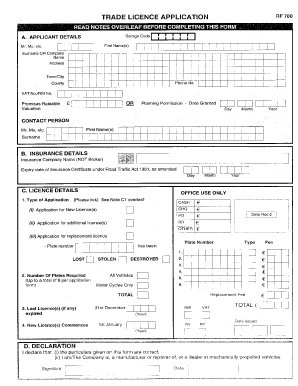 Trade Licence Application RF700