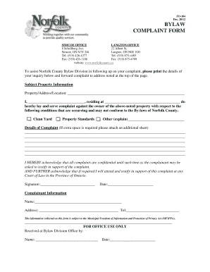 Norfolk County Bylaw Complaint Form