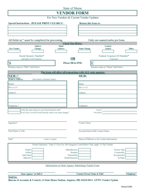Maine Vendor Form