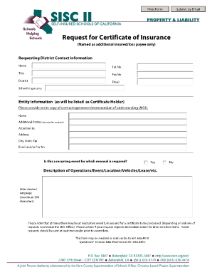 Request for Certificate of Insurance