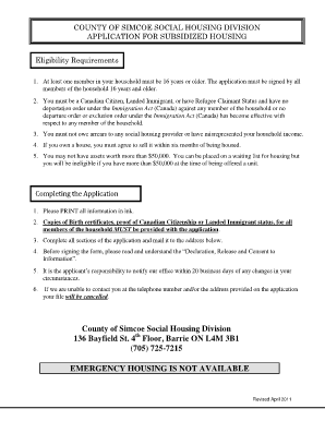 County of Simcoe Subsidized Housing Application