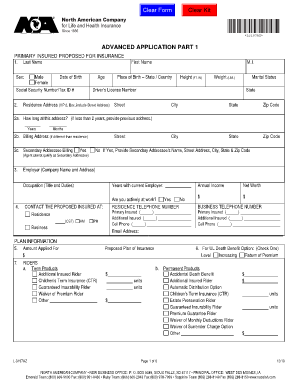 North American Life Insurance Application