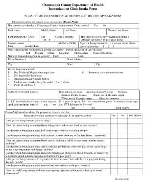 Chautauqua County Immunization Clinic Intake Form