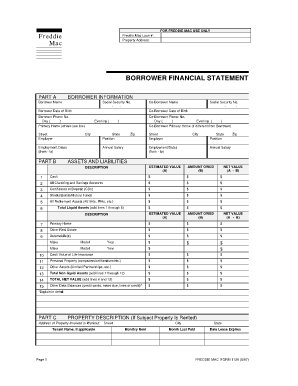 Freddie Mac Borrower Financial Statement Form 1126