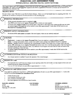 Personnel List Amendment Form