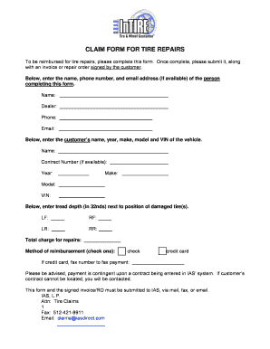 Claim Form for Tire Repairs